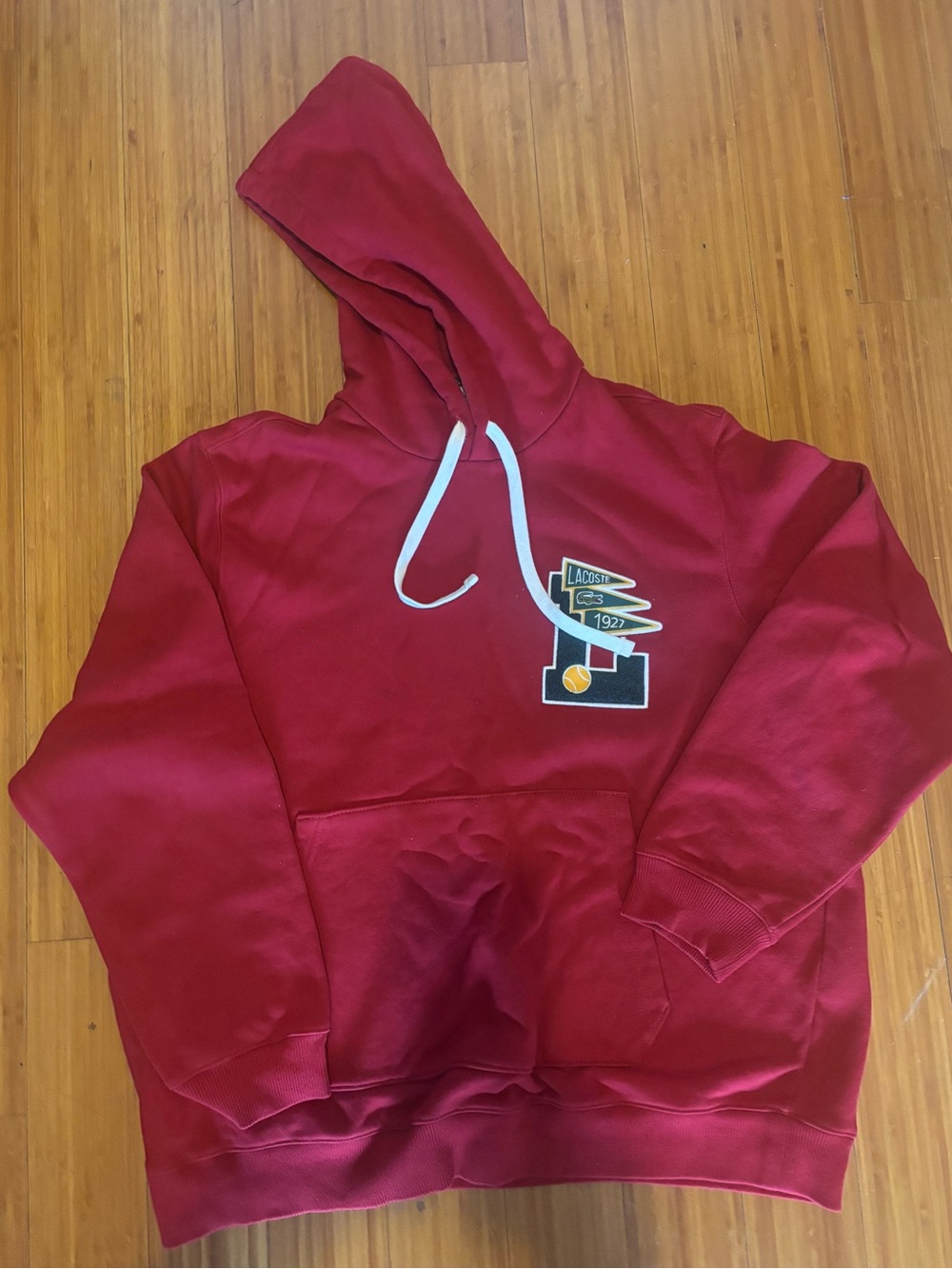 Lacoste Red Hooded Sweatshirt with Crocodile Logo - Picture 8 of 9